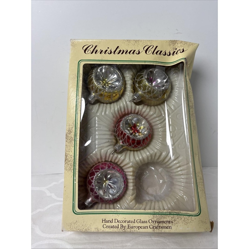 4 Vintage Commodore Christmas Classics Hand Decorated Glass Indent Ornaments